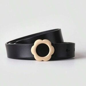 Shein | Black Fake Leather Belt with Cream Flower Buckle, Size M (Made Small)
